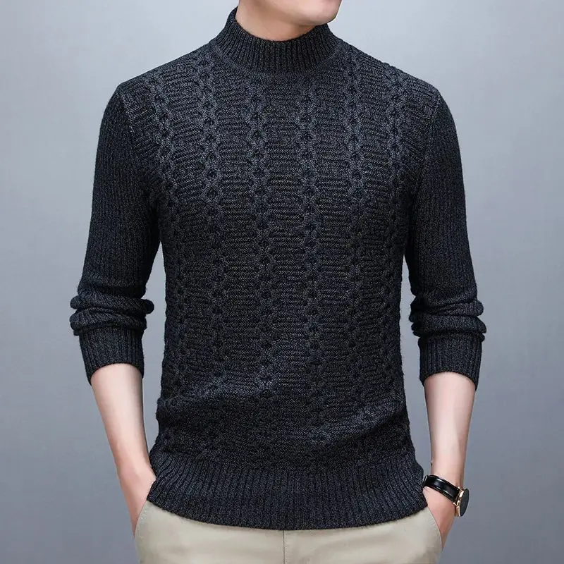 2023 New Autumn and Winter Simple and Stylish Half High Neck Knitted Jacquard Slim Fit Casual Warm and Thick Underlay Sweater