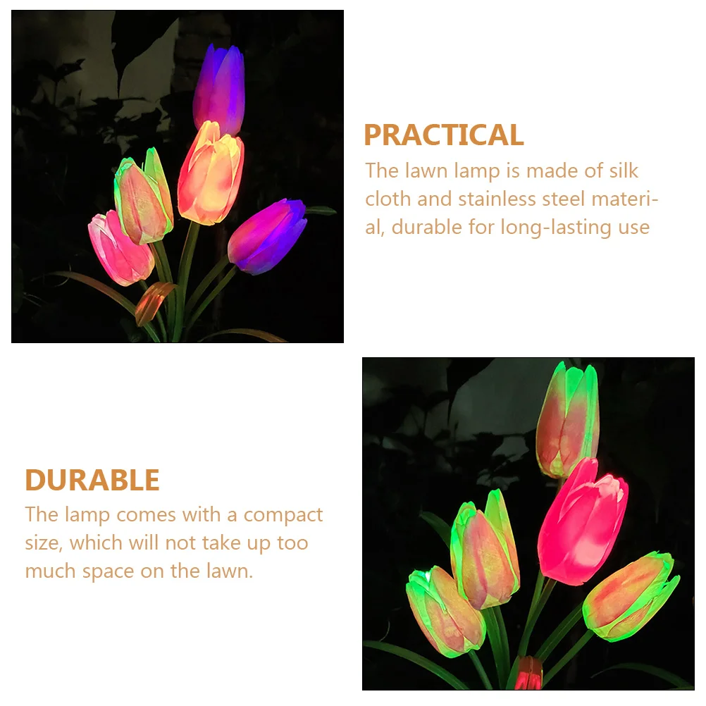 

5 Heads Solar Powered Lights Unique Tulip Design Energy Saving Lawn Lamp Garden Yard Decoration Outdoor Pathway Driveway L