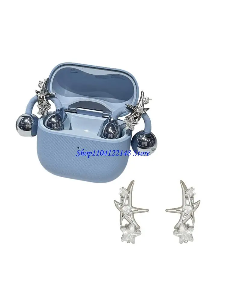 

P9FA Sparkling Moon Star Earphone Clips Full Zircons Studded Crystal Designs Accessories Easy Installation for Decorations