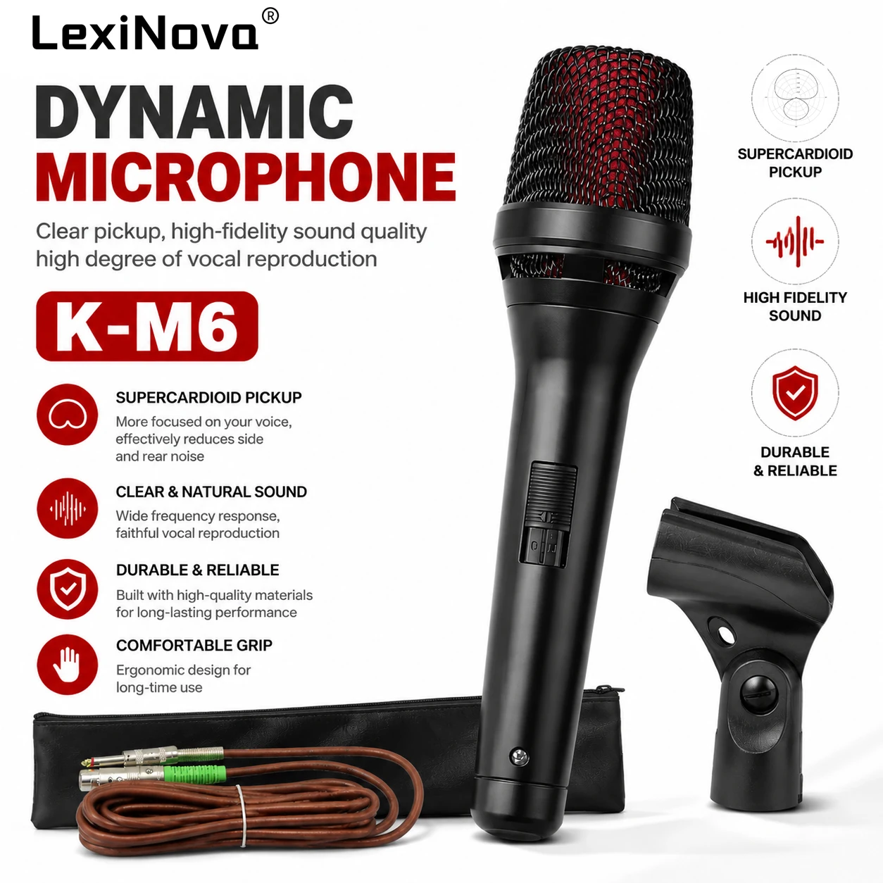 

Professional Grade Dynamic Microphone K-M6 Handheld Wired Mic Metal High-definition sound quality For Singing Karaoke Family KTV