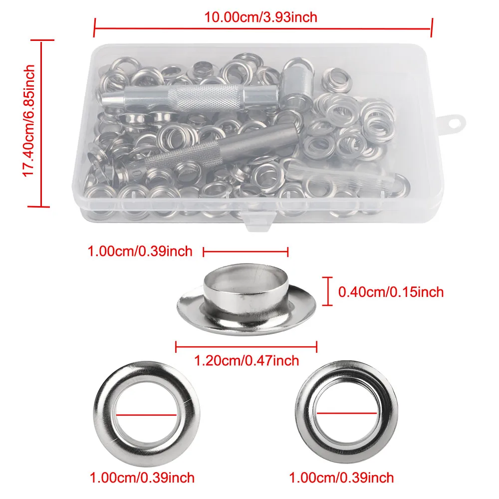 3  installation tools Copper eyelet 100pcs 10MM Metal buckles Air Eyelet Corns Tarpaulin Ring Buckle 1 Sets with box