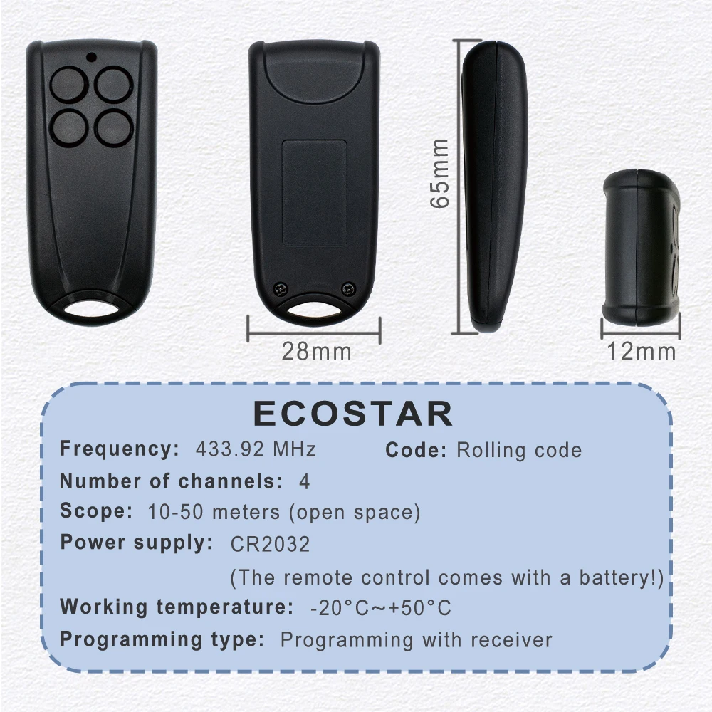 Imagem -06 - Controle Remoto para Porta da Garagem Abridor de Porta Clone para Hormann Ecostar Rse2 433.92mhz Rolling Code Rsc2