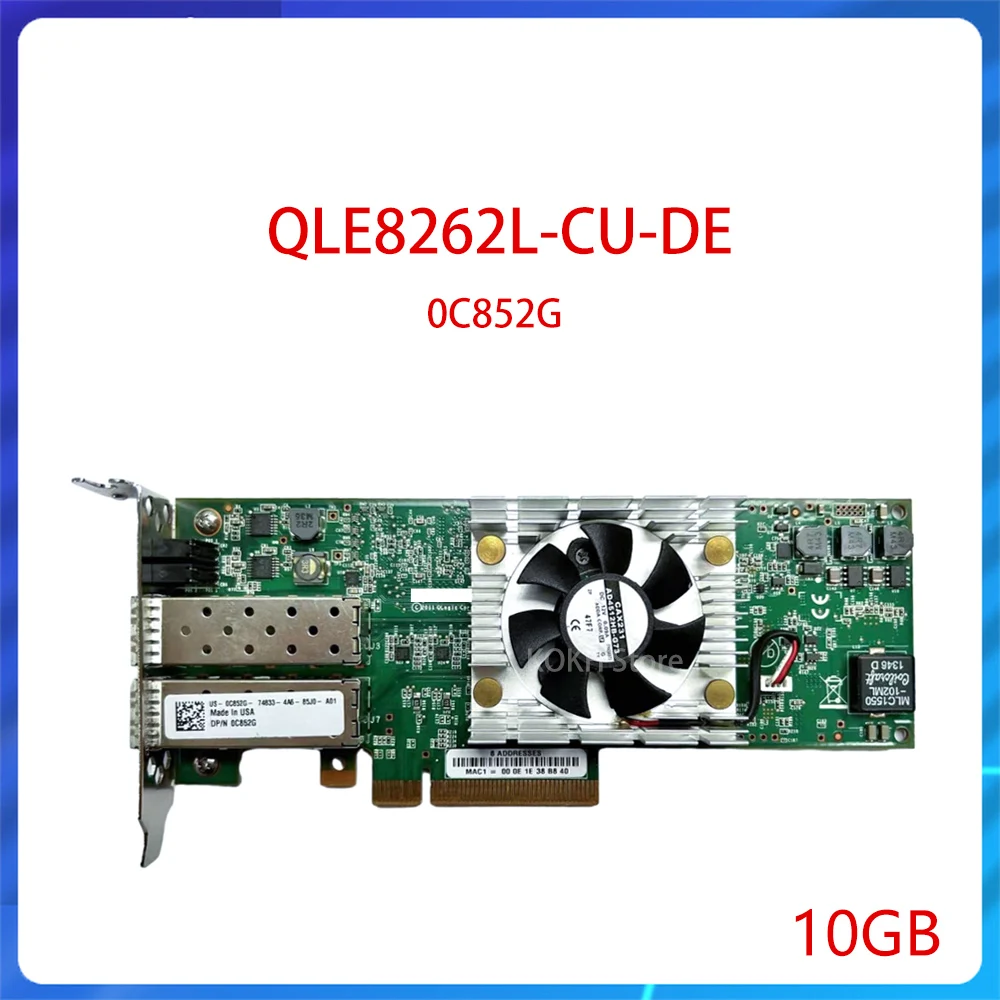 Original 0C852G QLE8262L-CU-DE Expander Dual Port C852G Qlogic QLE8262L 10Gb SFP+ Dual-Port PCIeX8 CNA Adapter Card