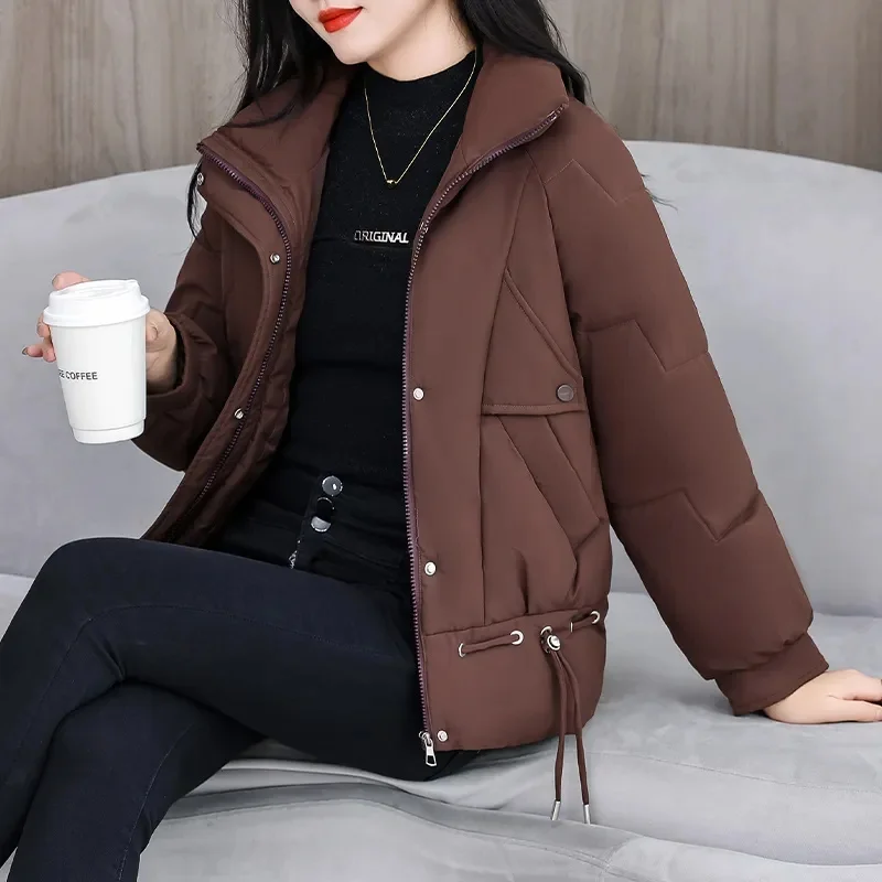 

Autumn Winter Ladies New Down Cotton Outwear 2025 Advanced Women Solid Color Parkas Coat Korean Femme Long Sleeves Puffer Jacket