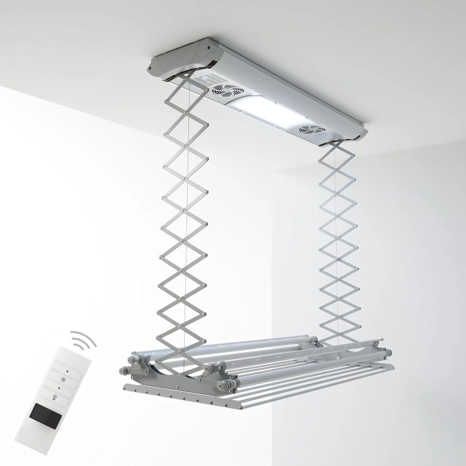 Wall and Ceiling Clothesline, Electrical Drying Rack, with Remote Control in Aluminium and Steel (Ceiling Mounted, 120)