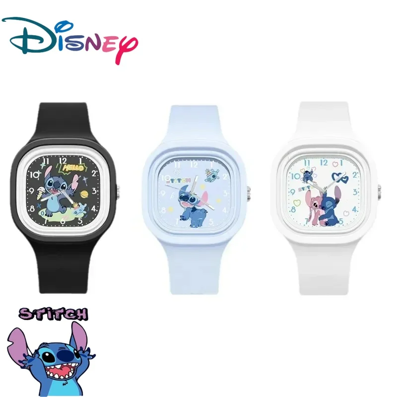 Disney Stitch Watch for Children Lilo & Stitch Cartoon Silicone Sports Watch Cute Square Waterproof Wrist Watch for Kids Gifts