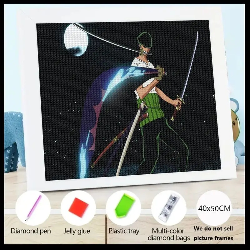 

1PC 5D DIY Diamond Painting Kit, Anime One Piece Roronoa Zoro Three Sword Style Action Art, Full Drill Crystal Gem Painting, Moo