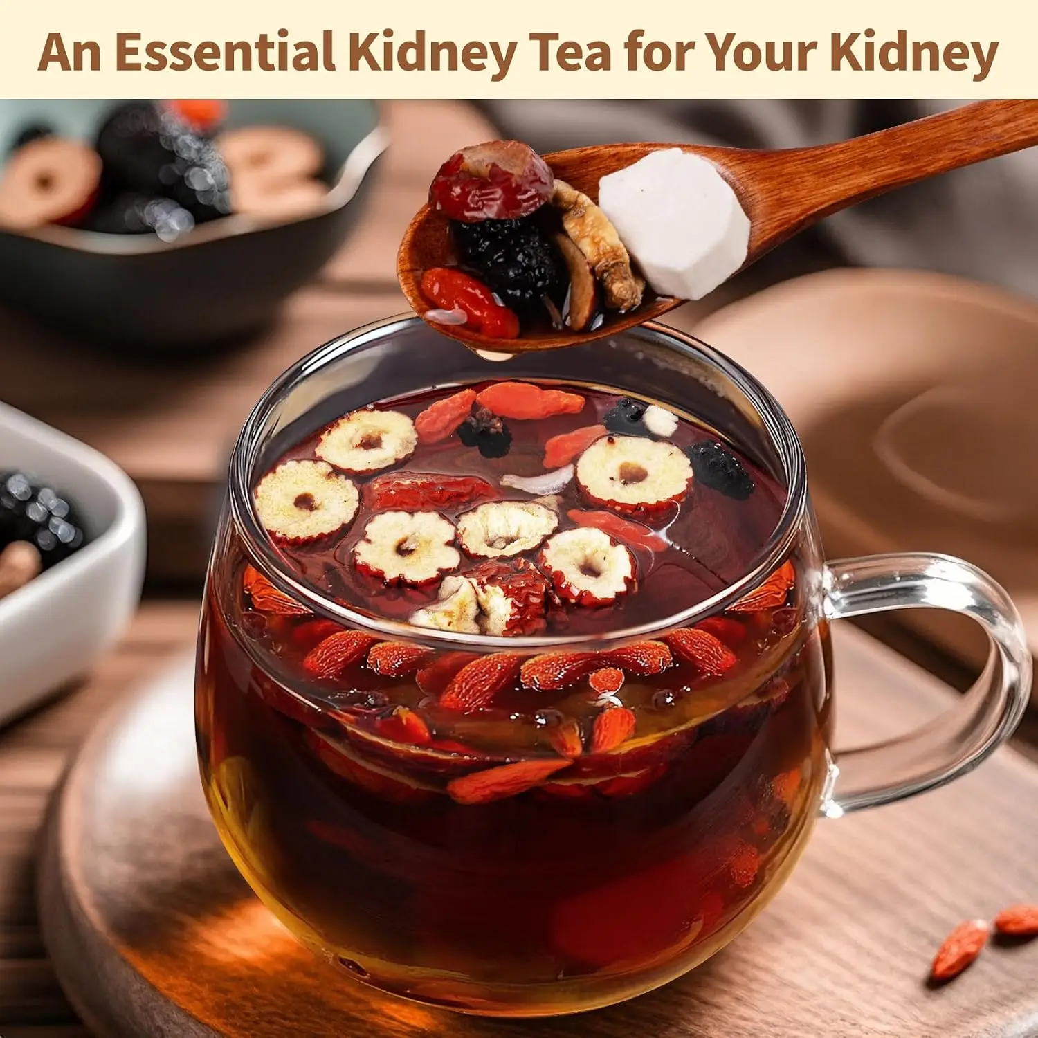 Panax Ginseng & Maca & Mulberry Herbal Tea, Kidney Teas Formula, Treasure Kidney and Liver Cleanse For Women & Men (30bag)