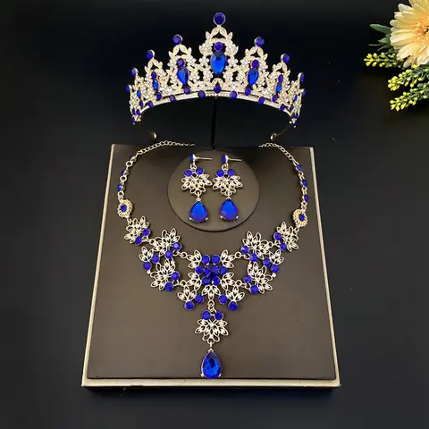 Wedding Jewelry Sets Tiara Earrings Necklace Crown Bride hair jewelry kit for Wedding Pageant Prom Princess Queen Theme Party
