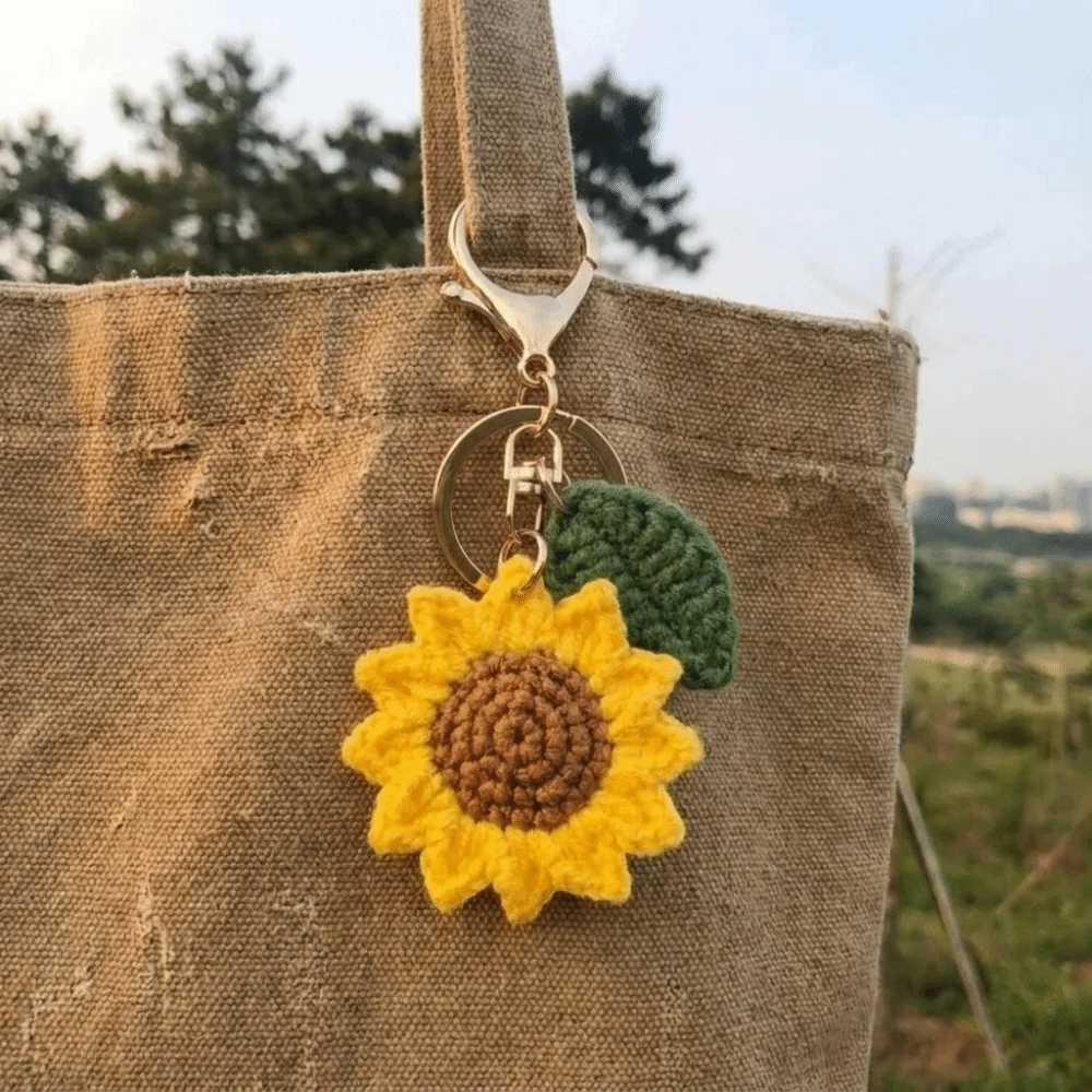 Creative Fabric Crochet Sunflower Pendant With Rope Cotton Knitted Keychain Lobster Clasp Lightweight Bag Lanyard Charm Daily