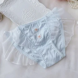 Women Cotton Mesh Edge Flowers Underwear Elasticity Breathable Low Waist Cute Lovely Sweety Panties Princess Style Breifs
