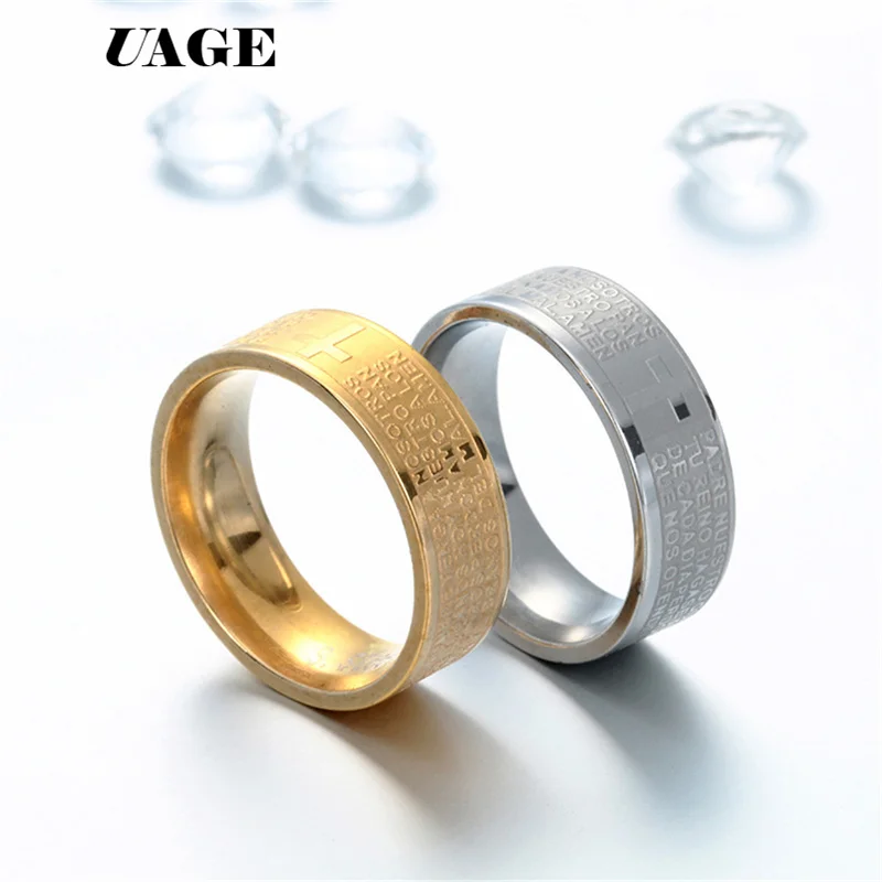 UAGE ashion 316L Stainless Steel rings for men and women Bible Lord\'s Prayer Cross Rings Punk Fashion Men Gift Jewelry Rings