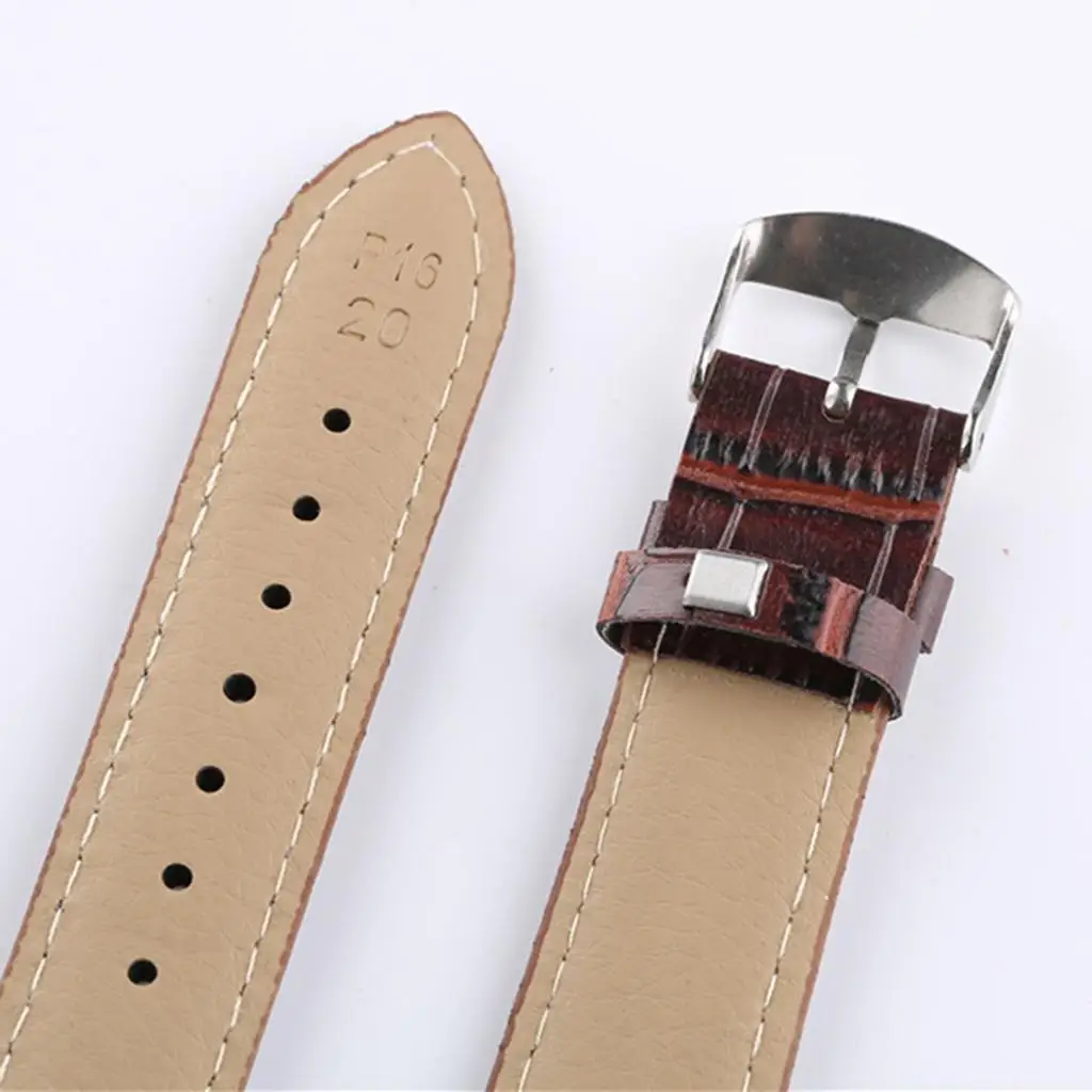 Leather Watch Strap PU Alligator Texture Replacement Band Stainless Steel Buckle Fit Most Watches for 16mm 1