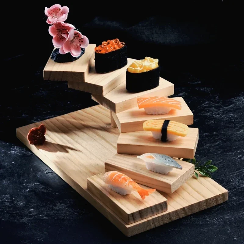 

Creative Bridge Boat Sushi Rack Rotating Snack Plate Wooden Stand for Sushi and Sashimi Ideal for Restaurants and