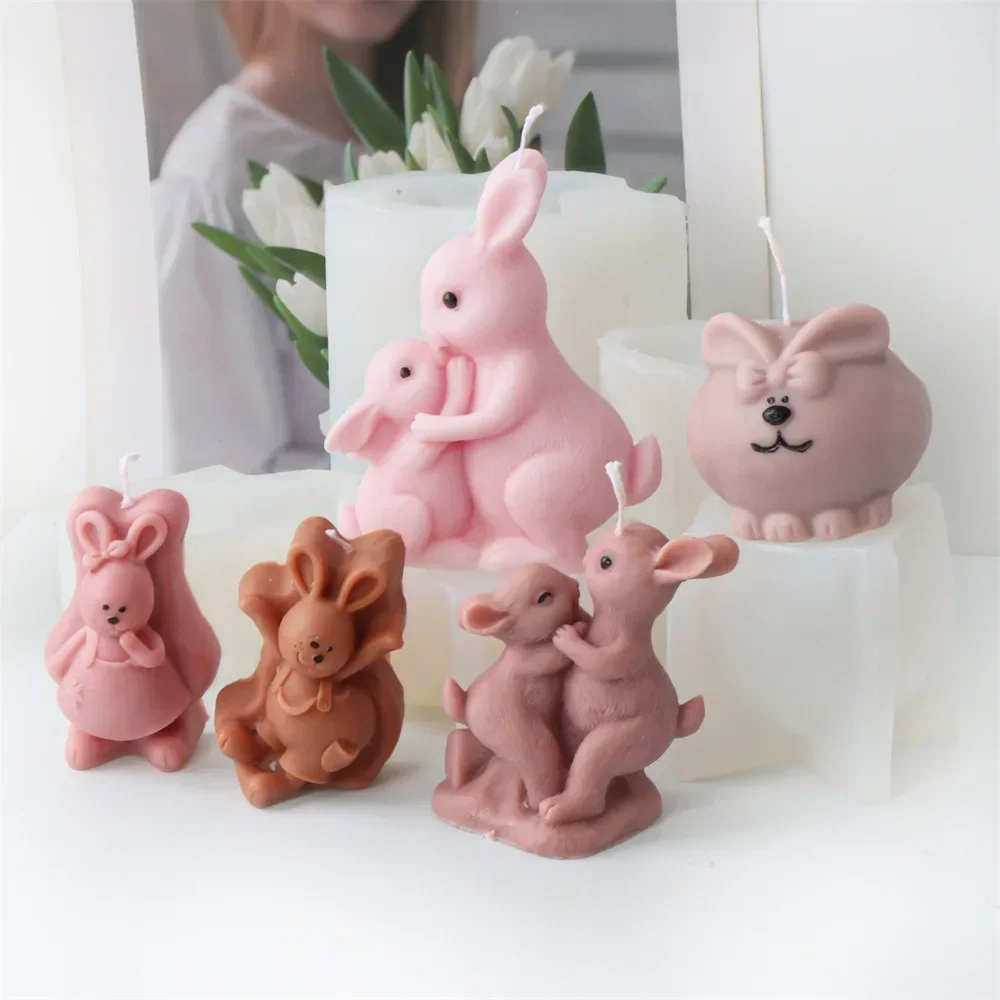 

Mirosie Mother and Child Rabbit Silicone Mold Easter Cartoon Bunny Aromatherapy Plaster Candle Resin Molds Candle Making Kit