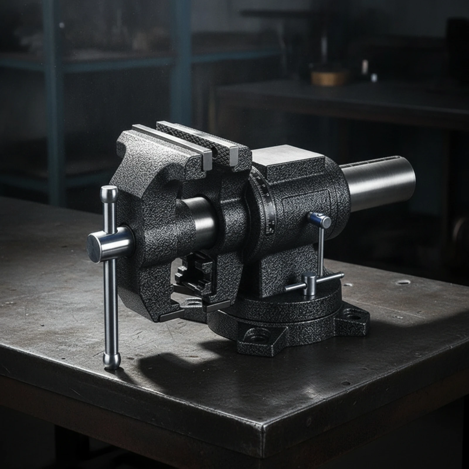 Bench Vise with Swivel Base Industrial Bench Vise Tool Cast-Metal Sturdy for Machinists, Metalworking, Workshops