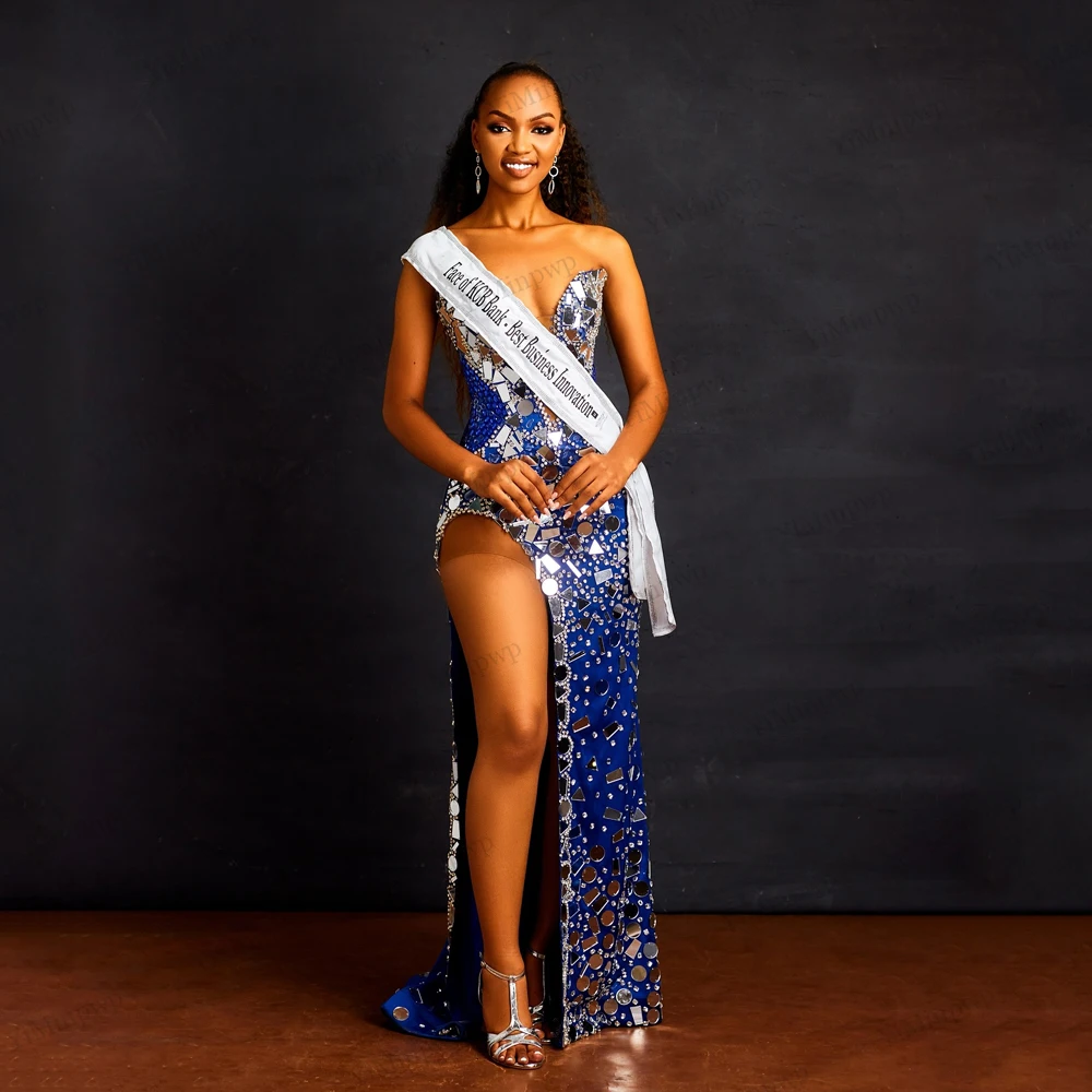 Afrika Zeemeermin Split Avondjurken V-hals Mouwloze Formele Avondjurk Bruiloft Jurk Afneembare Trein Aangepast