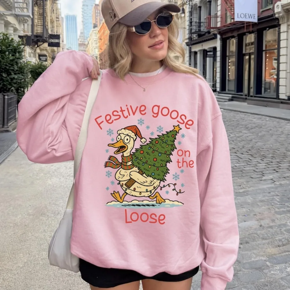 お祭りのガチョウ クリスマス パーカー 面白い新年 クリスマス ホリデー パーカー クリスマス ガチョウ スウェットシャツ ストリート ファッション ストリートウェア セーター