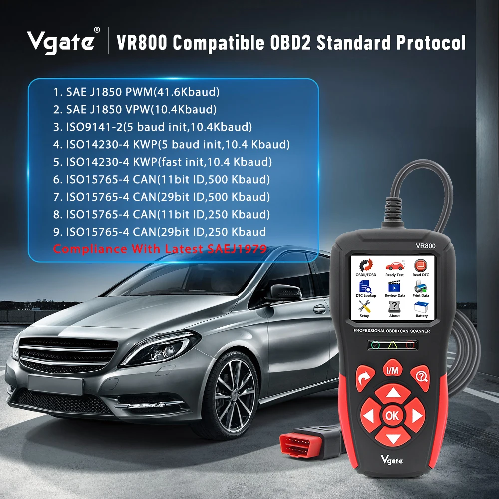 Vgate VR800-Outil de diagnostic automobile, lecteur de code de voiture, EAU OBD2, PK AS500, KW850, ELM327