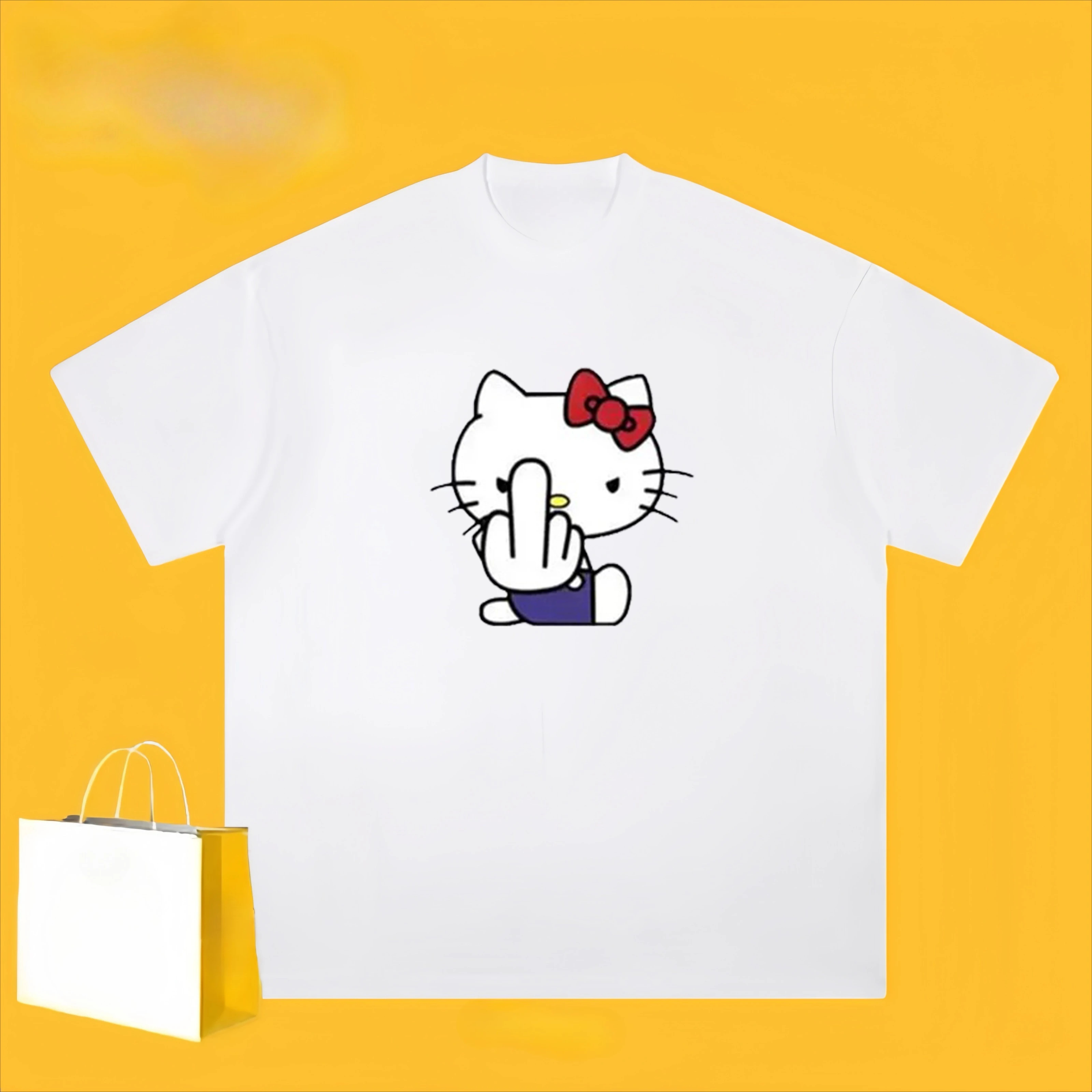 New York University Summer Hello Kitty Short Sleeve T-Shirt Cotton Half Sleeve Top Cute Print Tee For Students & Fashion Lovers
