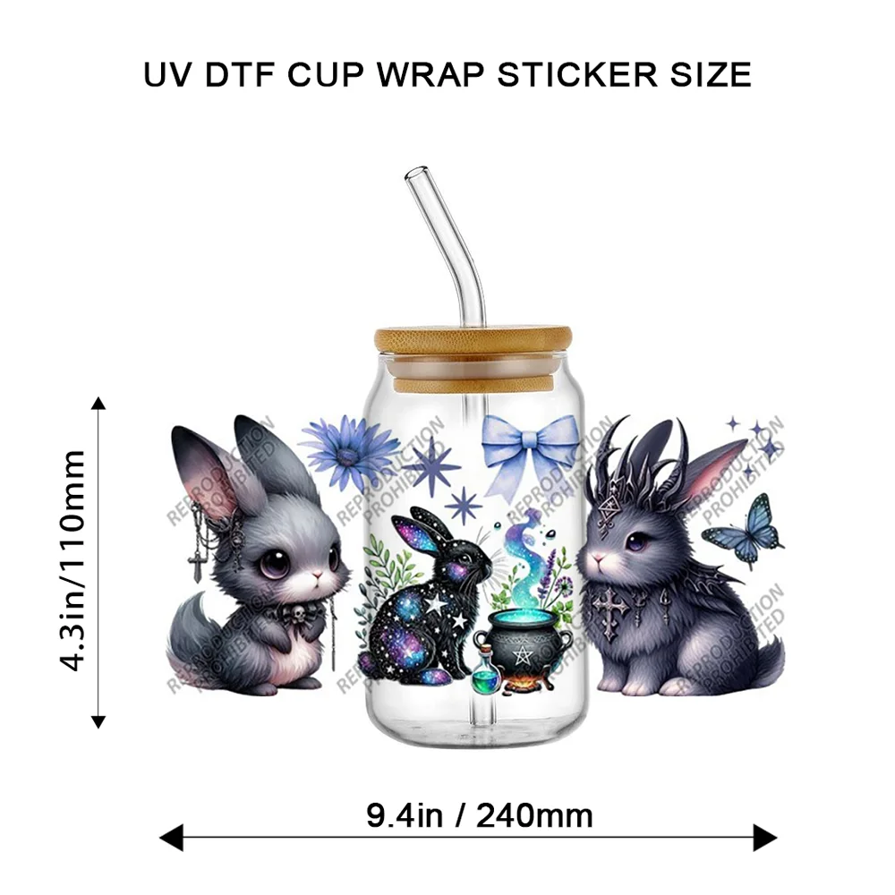 Fantasy Fairy Rabbit with Roses Butterfly UV DTF Cup Transfer Stickers for 16oz Glass  Bunny Floral Ready to Apply Tumbler Decal