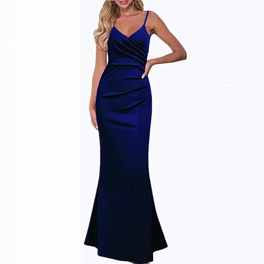 Solid Color Bodycon Sleeveless Maxi Dress Spring Summer Satin Long Dresses Women