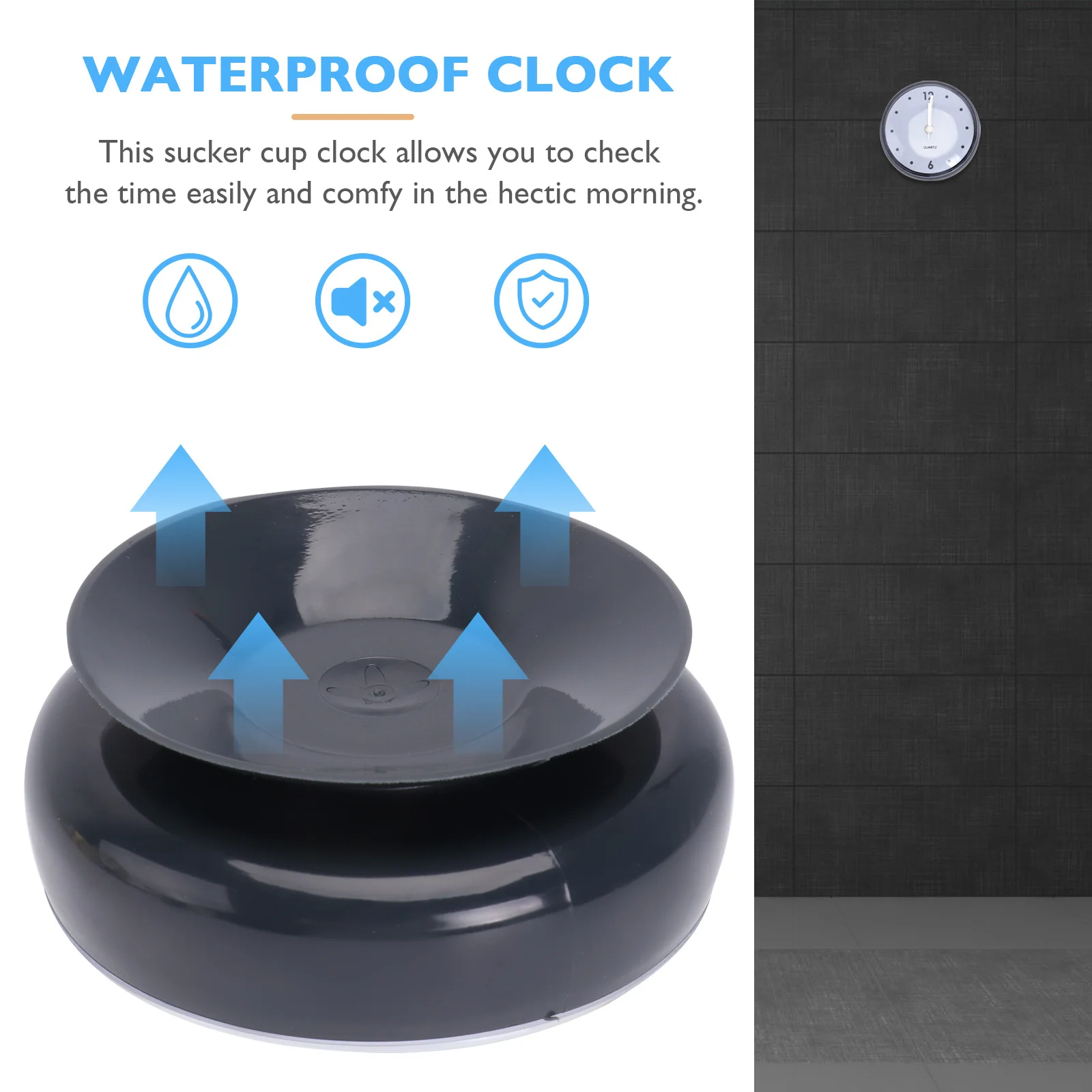 

1pc Cup Waterproof Hanging Clock Waterproof Anti-Fog Silent Hanging Wall Clock For Bathroom Kitchen Mirror Tiles Use