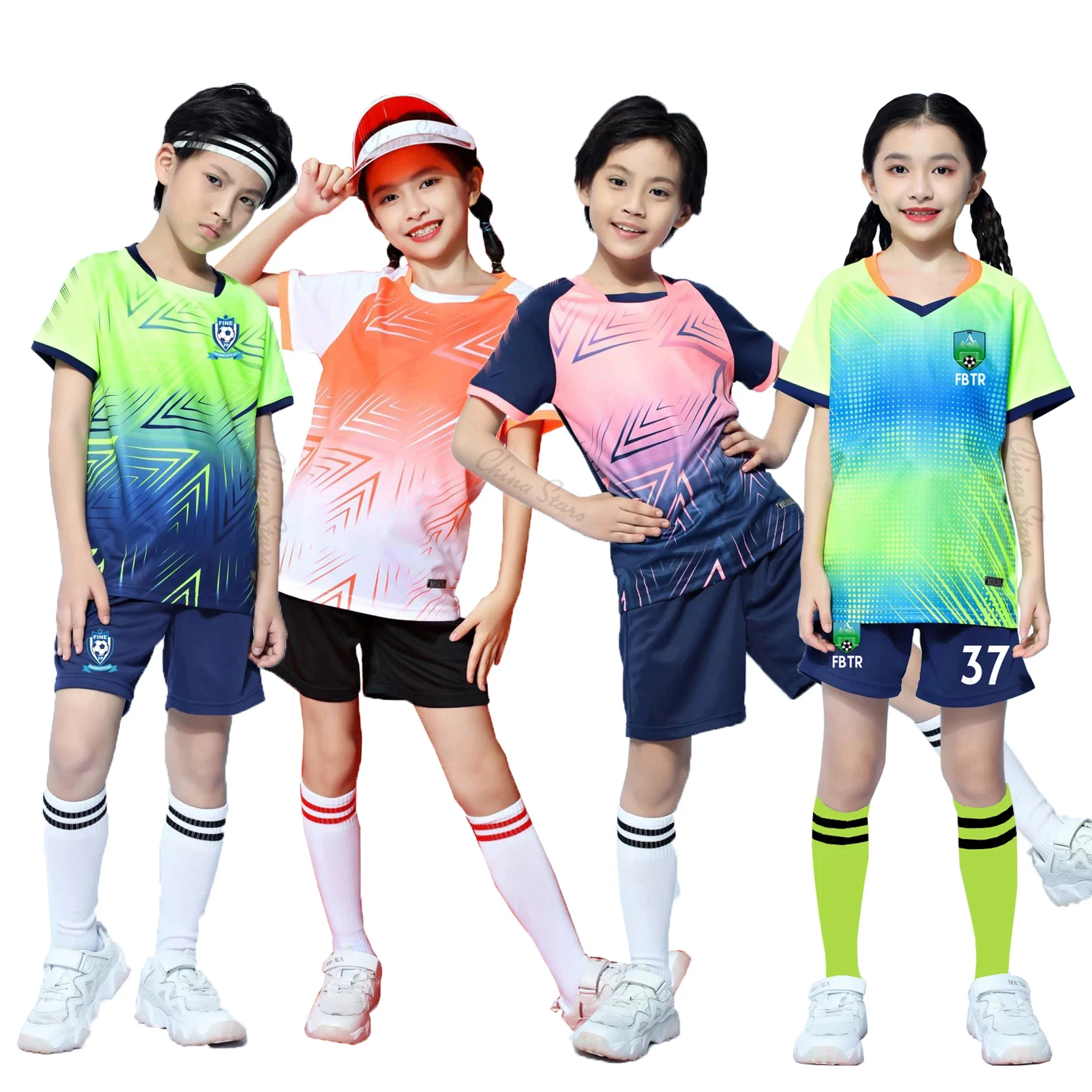 

Детская футбольная форма + носки, комплекты детских футбольных трикотажных изделий Futebol для мальчиков и девочек, молодежная тренировочная футбольная одежда