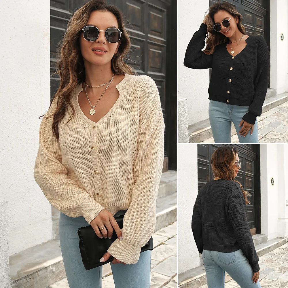 

Single-breasted loose knit cardigan sweater coat women's autumn and winter European and American women's sweaters new