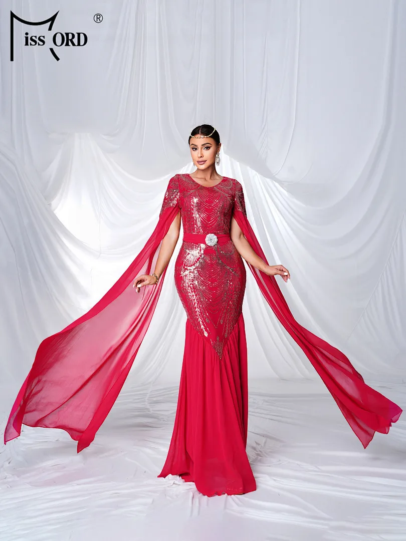 

Missord 2026 New Round Neck Extend Sleeves Sequins Ethnic Elegant Evening Gown Wedding Birthday Party High Quality Luxury Dress