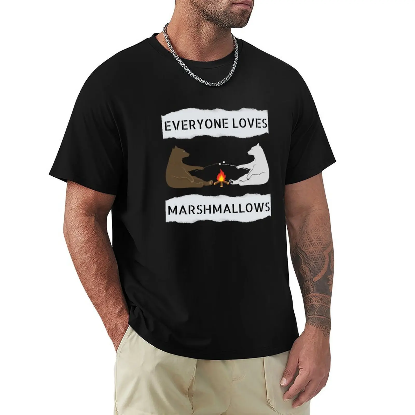 Everyone Loves Marshmallows Marshmallow Roasting Bonfire design T-Shirt Plus Size Basic Short Sleeve Top