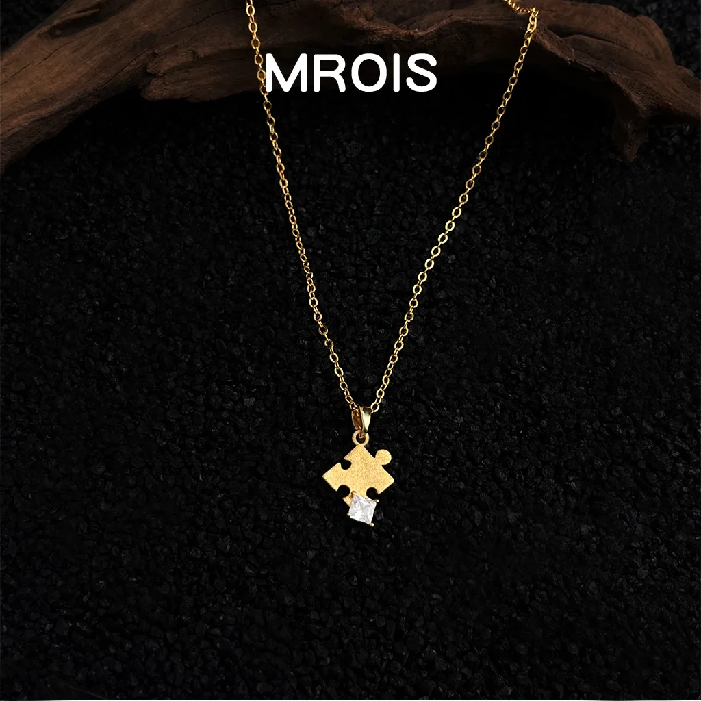 Original thick-plated 18K real gold color-preserving matte sandblasting puzzle zircon collarbone chain niche light luxury high-e