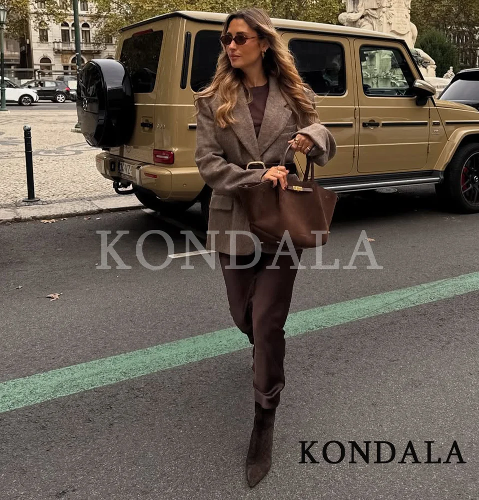 KONDALA Autunno Inverno Cintura Blazer Elegante Pendolarismo Giacca da donna 2025 Nuova moda Vintage Casual Blazer Cena Office Lady Blazer