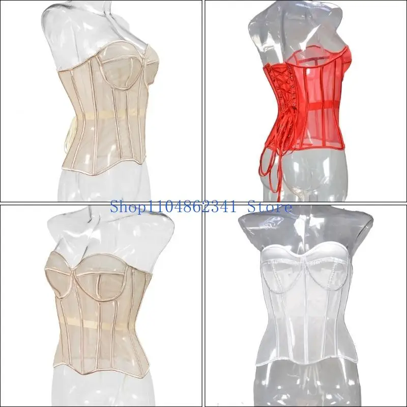 5ASD حمالة صدرية مشد للنساء Laceup مرتبط بوجود Fishier Bustier Bustier Styles French Styles Waspie Cincher للحدث الليلي