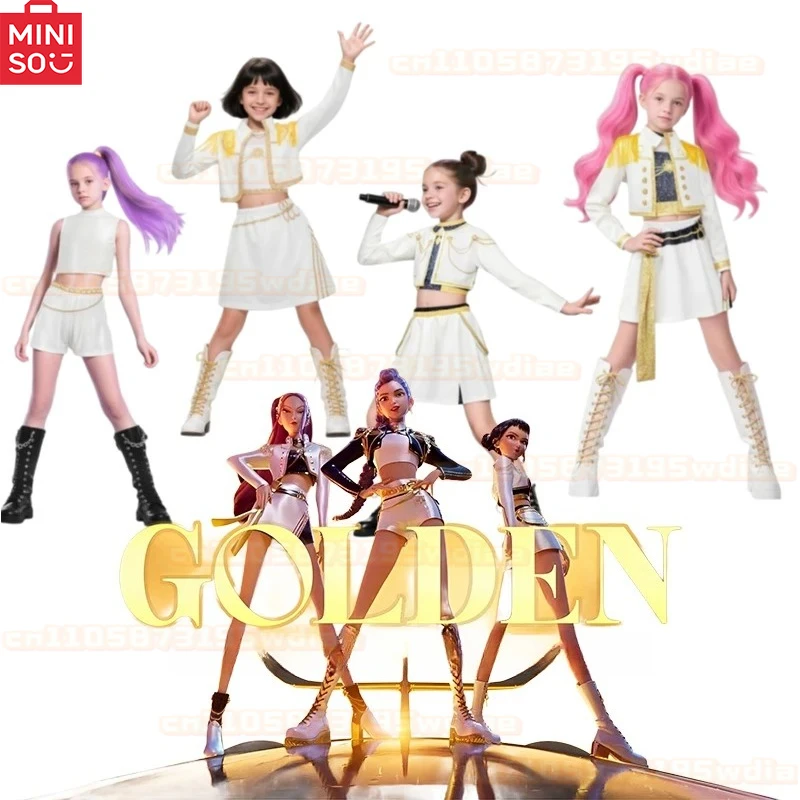 

MINISO Kids KPop Demon Hunters Cosplay Costume Set for Girls (Rumi/Mira/Zoey Style) - Birthday & Halloween Party Disguise Outfit