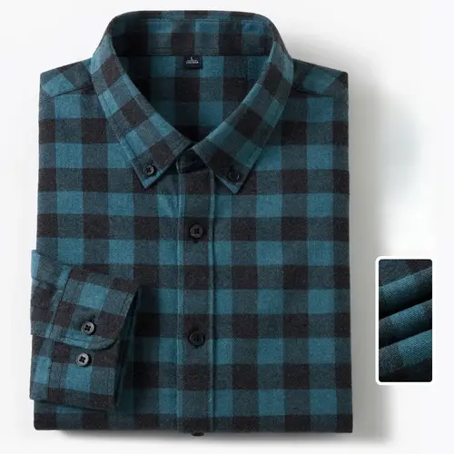 New in Shirt Plaid 100%Cotton Brushed Long Sleeve Shirts for Men Slim Fit Casual Tops High Quality Designer Vintage Clothes - Image 13