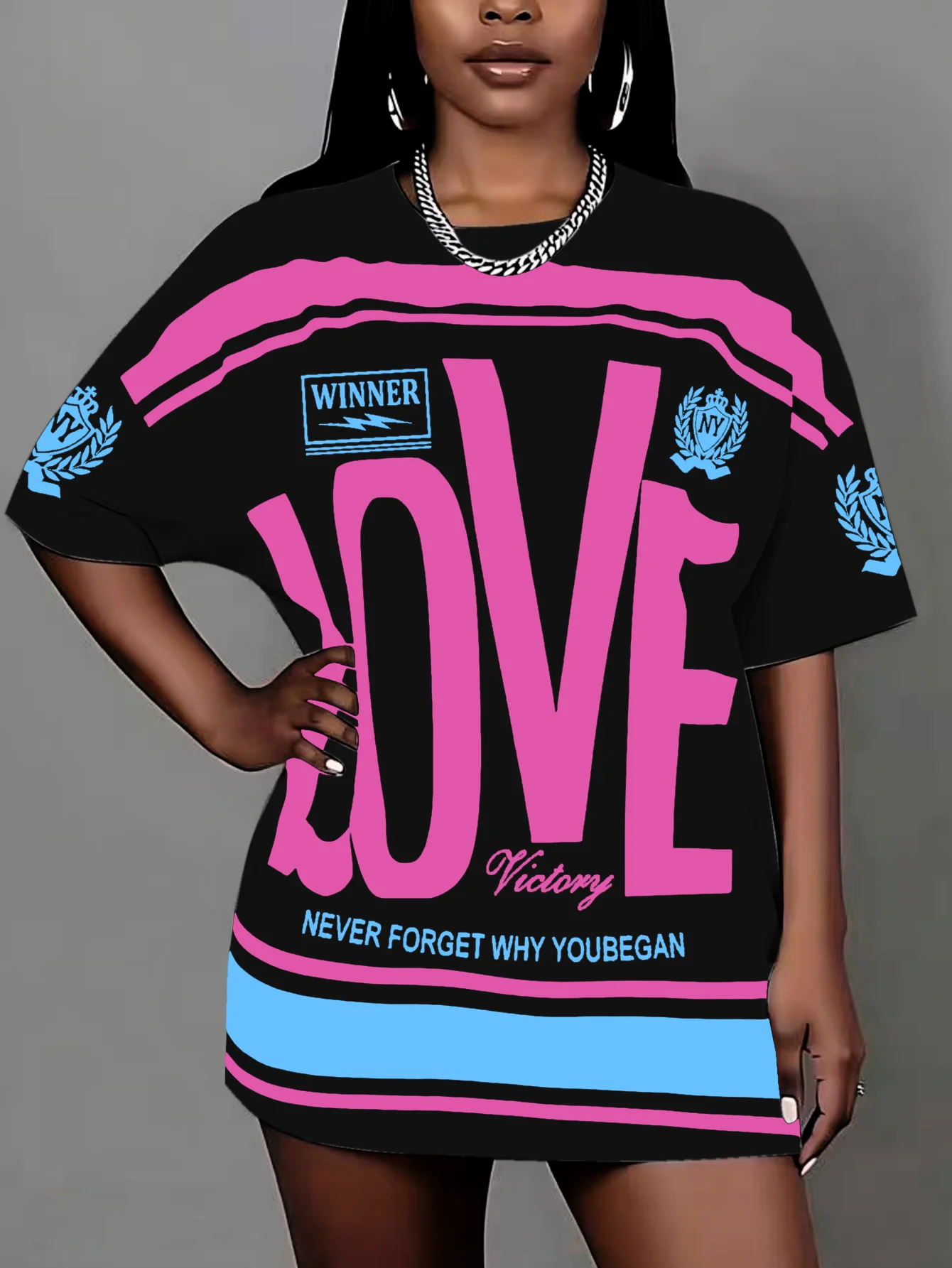 Plus size roupas femininas 2025 novo em torno do pescoço carta impressão camiseta pulôver topo adequado para uso diário