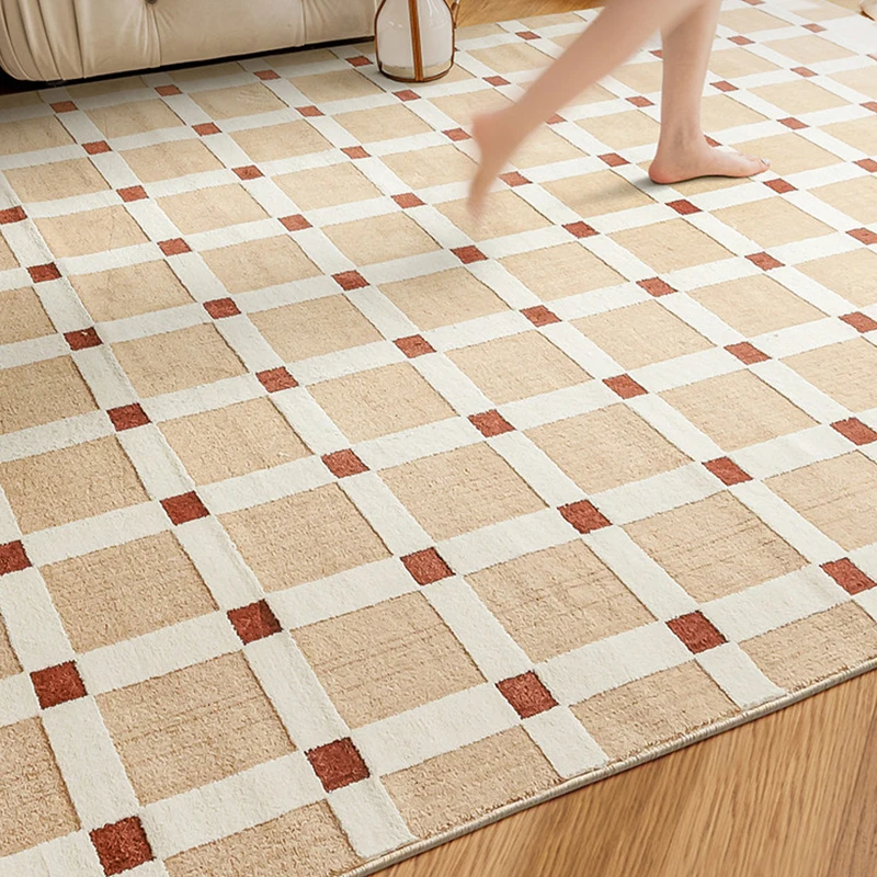 French Style Living Room Retro Carpet Cream Style Light Luxury Floor Area Rug Simple Plaid Sofa Coffee Table Floor Mat Bedroom