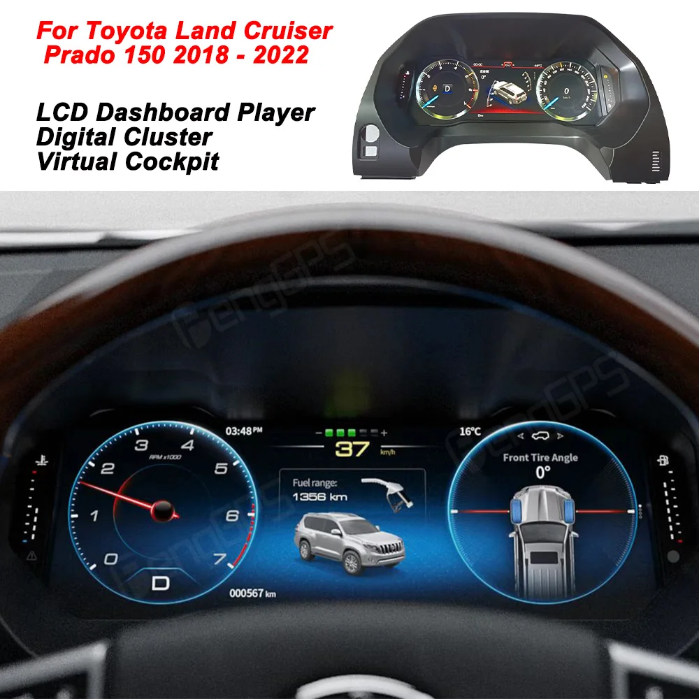 

For Toyota Land Cruiser Prado 150 2010 - 2022 Car LCD Dashboard Player Digital Cluster Virtual Cockpit Instrument Speedometer