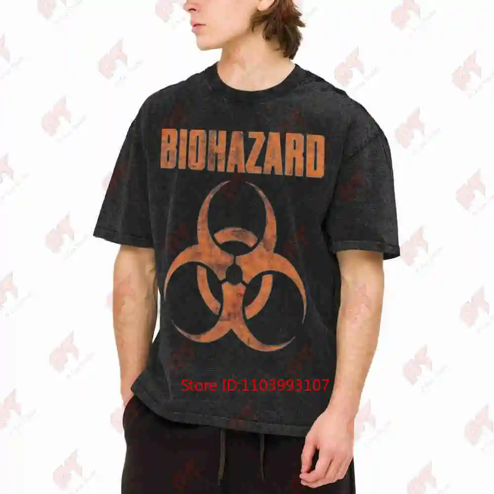 Biohazard Symbol Warning Hazard Print Vintage Washed Tee Pure Cotton T-Shirt