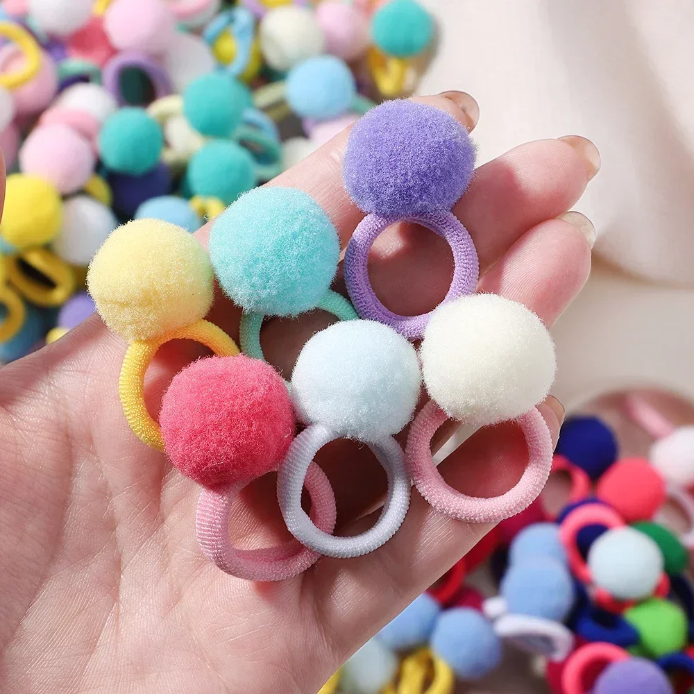 20 unids/lote de bandas elásticas para el cabello para niñas, banda de goma con bola de felpa para niños, dulces, lazos para el cabello, accesorios