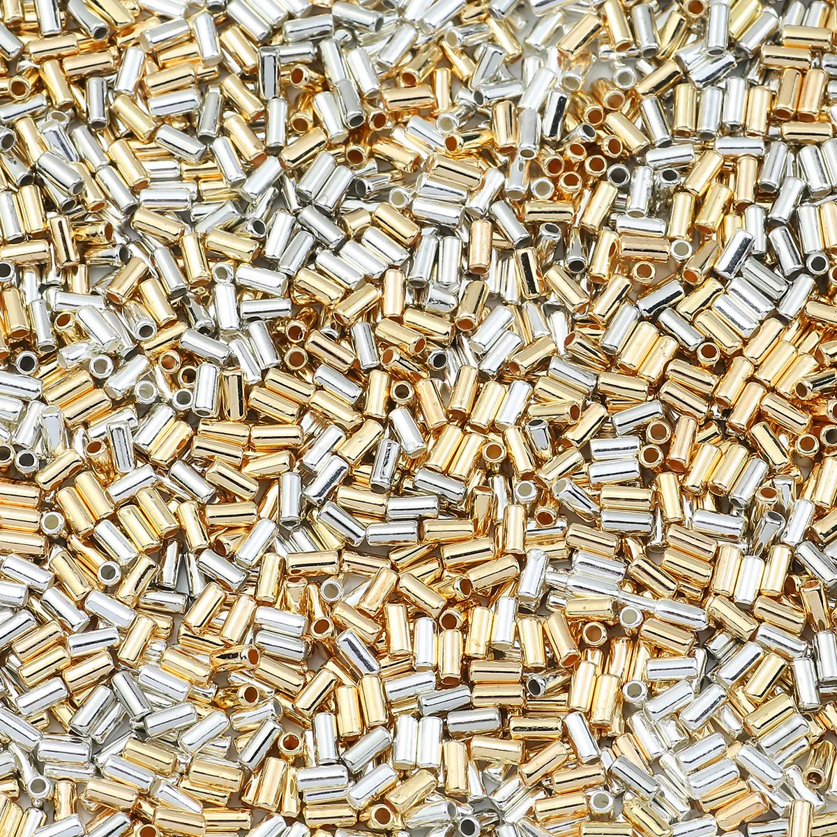 Cylindrical Tubes CCB Beads Gold Colour Loose For Jewelry Making Handmade Findings Bracelets Neckalce DIY Accessories 100pcs/lot