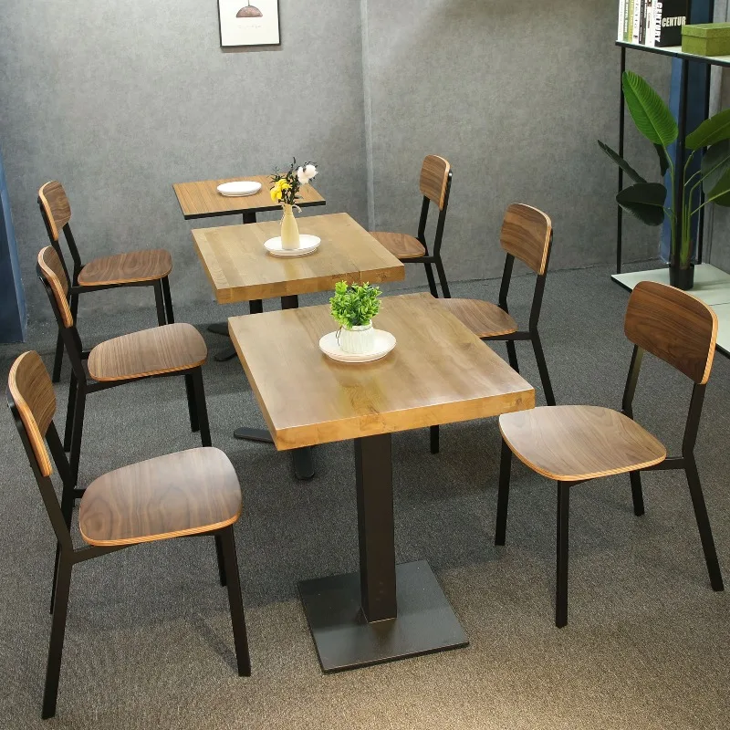 Restaurant Cafe Bars Furniture Sets Wooden Tables Leather Chair Set Industrial Design Stackable Chairs Home Bar & Hotel Use