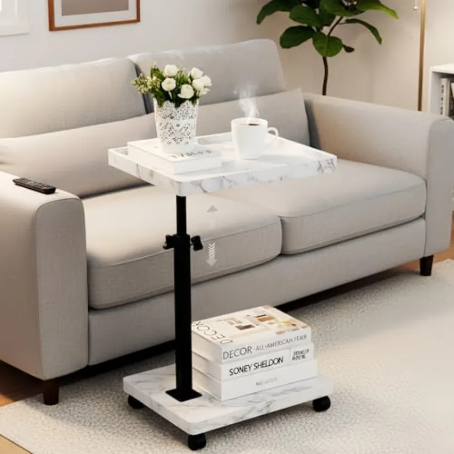 

C Table End Table Adjustable HeightC Shaped End for Couch Snack Tables 360°Swivel TV Tray Sofa Table Tables that Slide Under Co