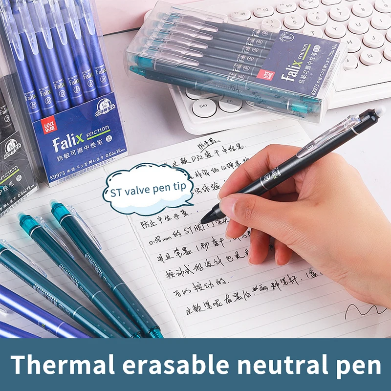 12Pcs 0.5mm Erasable Gel Pen Set Press Type Ballpoint Pen School Office Stationery Supplies Smooth Writing