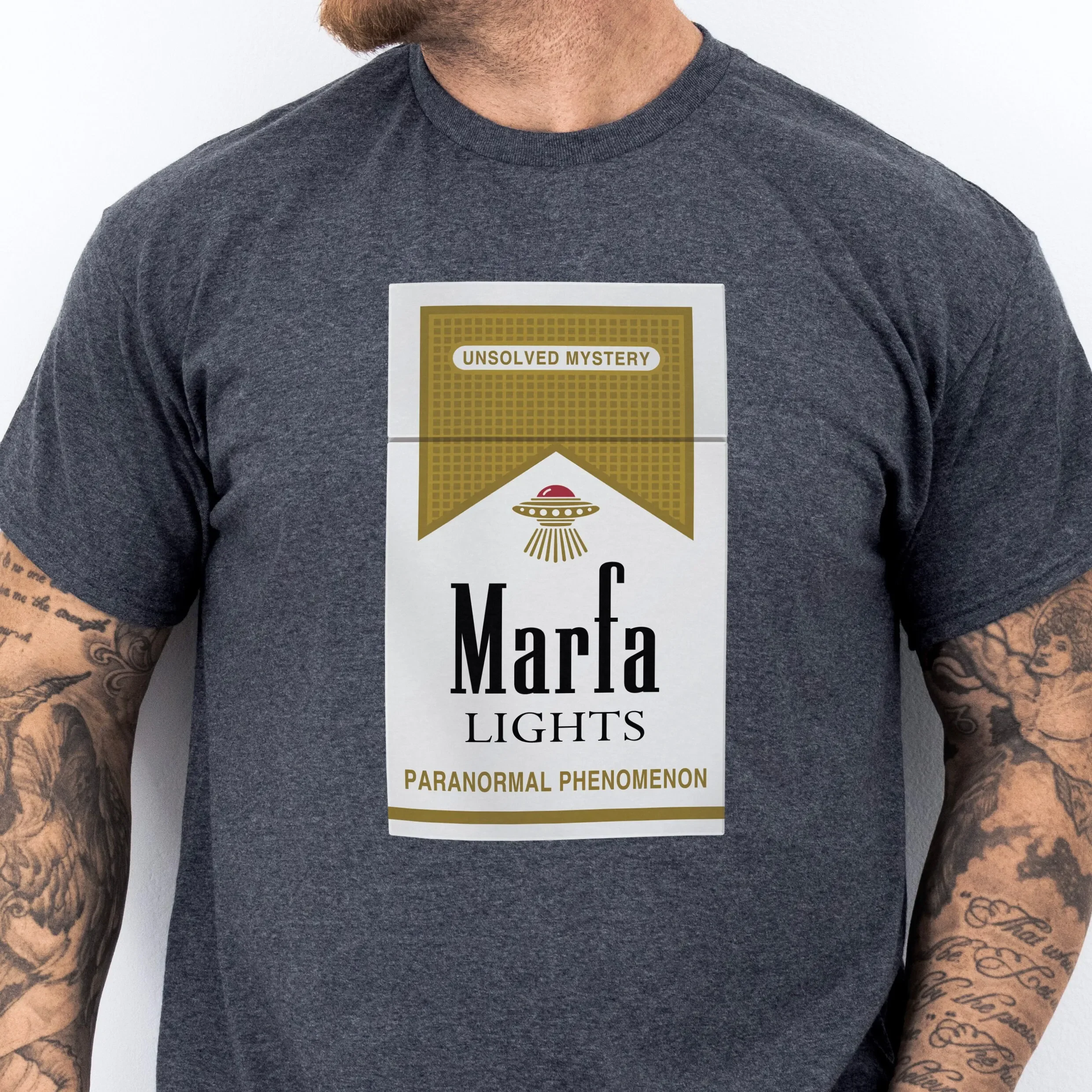 Marfa Lights Texas Souvenir T Shirt Cigarette Parody Ufo Paranormal Funny Tx Gag