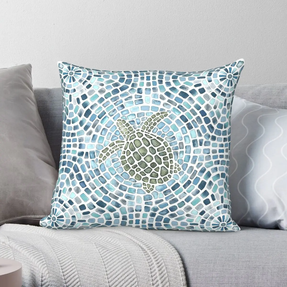 Sea Turtle Mosaic Square Pillowcase Polyester Linen Velvet Pattern Zip Decorative Throw Pillow Case Home Cushion Cover