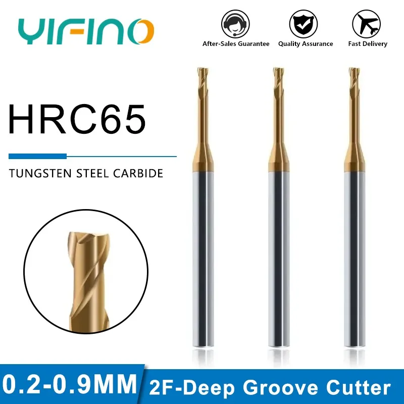 YIFINO 0.2/0.9mm HRC65 Coating Steel For Groove Flat Knife Micro Carbide Milling Cutter Lengthen CNC Tools Milling Cutters