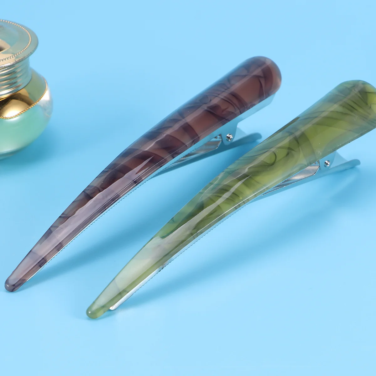 

2pcs Duckbill Clips Non-Slip Strong Tension Salon Styling Hairdressing Barrettes Green Grey Fast Hair Sectioning Tool Durable