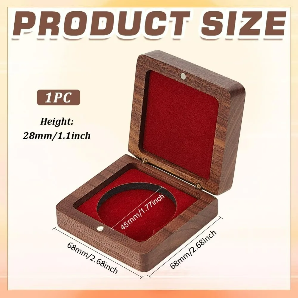 Single Wood Challenge Coin Presentation Display Gift Box with Dark Red Velvet Inside 40mm Coin Storrage Box Magnetic Clasp Medal